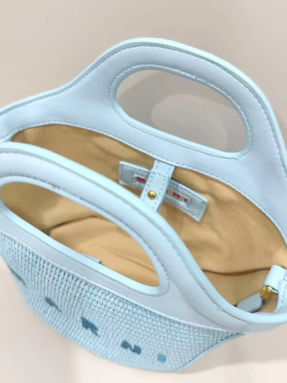 Marni Mini Light Blue Raffia Basket Tote Bag Removable Crossbody Strap